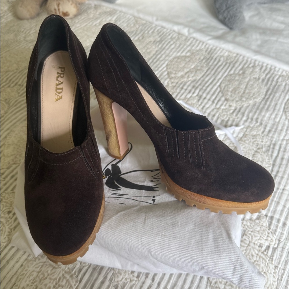 Prada Women's Dark Brown Suede Heels